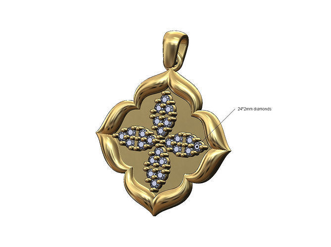 Diamond clusters floral window pendant with bail 3D print model