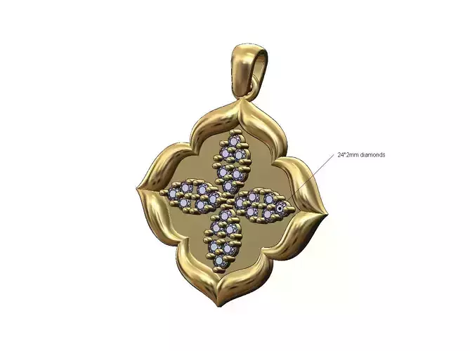 Diamond clusters floral window pendant with bail