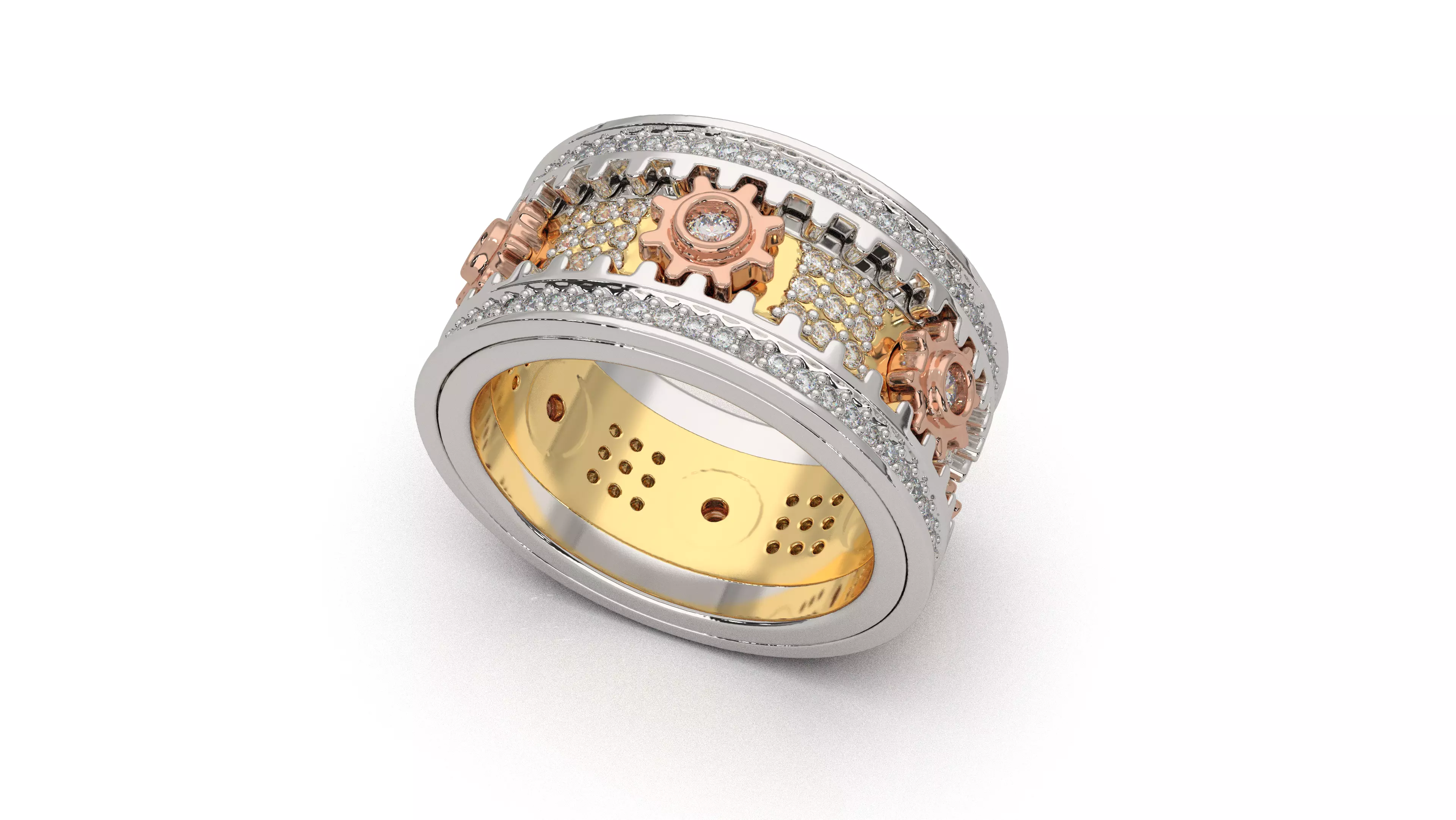 SKRG01 gold and rose gold ring with diamonds 3D print model