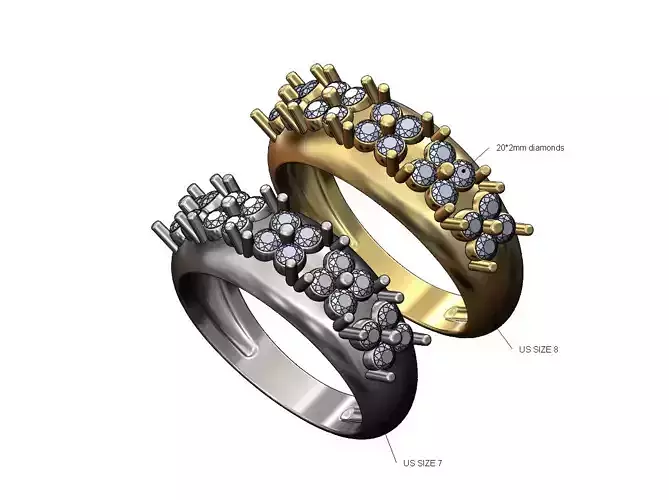 Dome square diamond clusters ring Us sizes 7 and 8