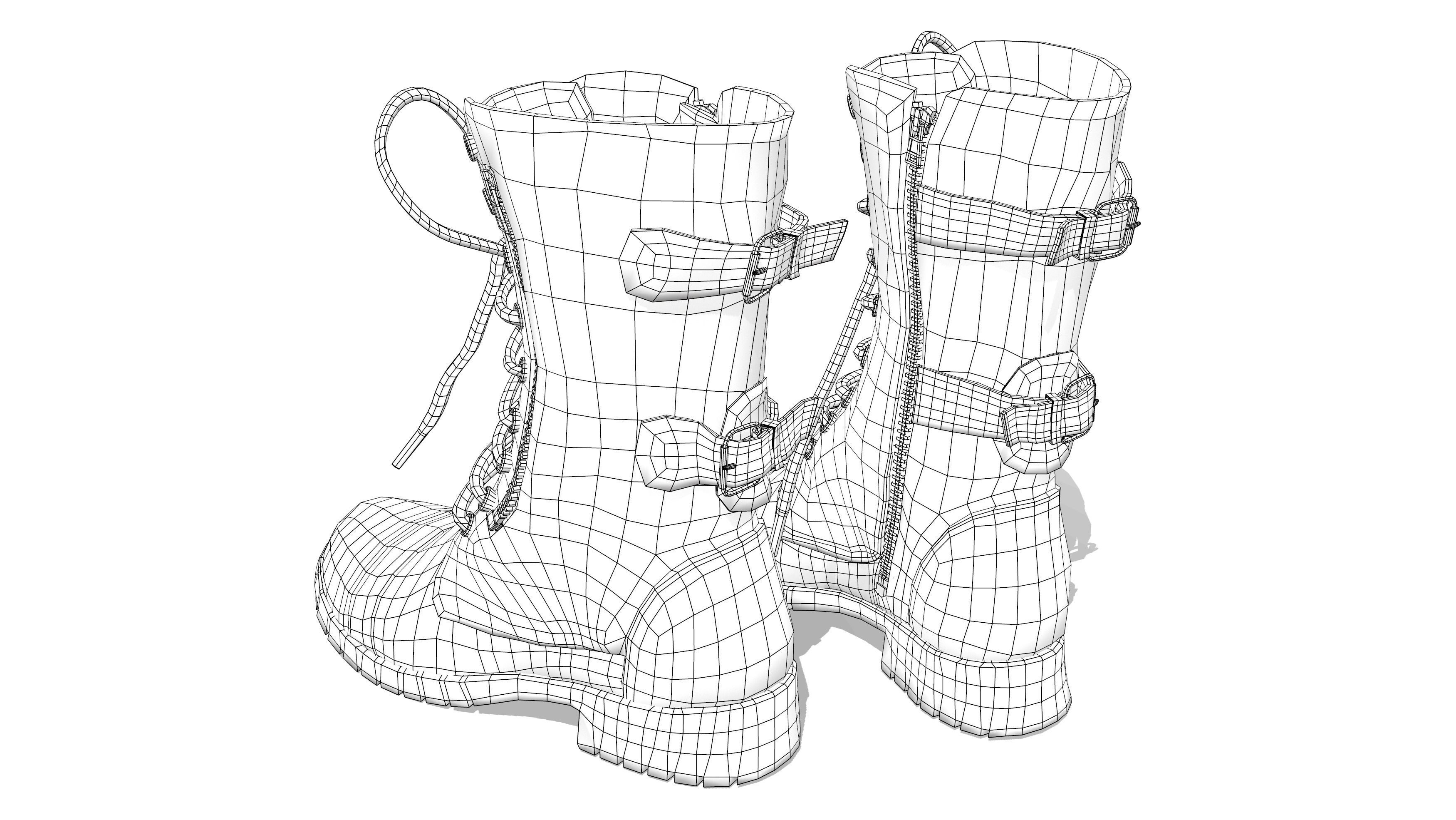 Mid Calf Combat Boots Low-poly 3D model_8