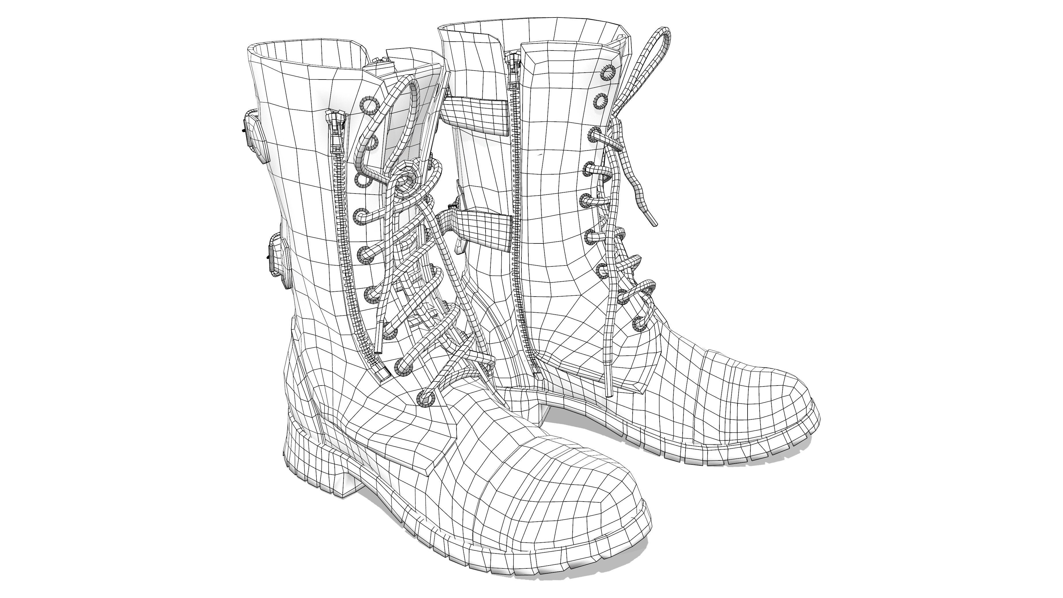 Mid Calf Combat Boots Low-poly 3D model_7