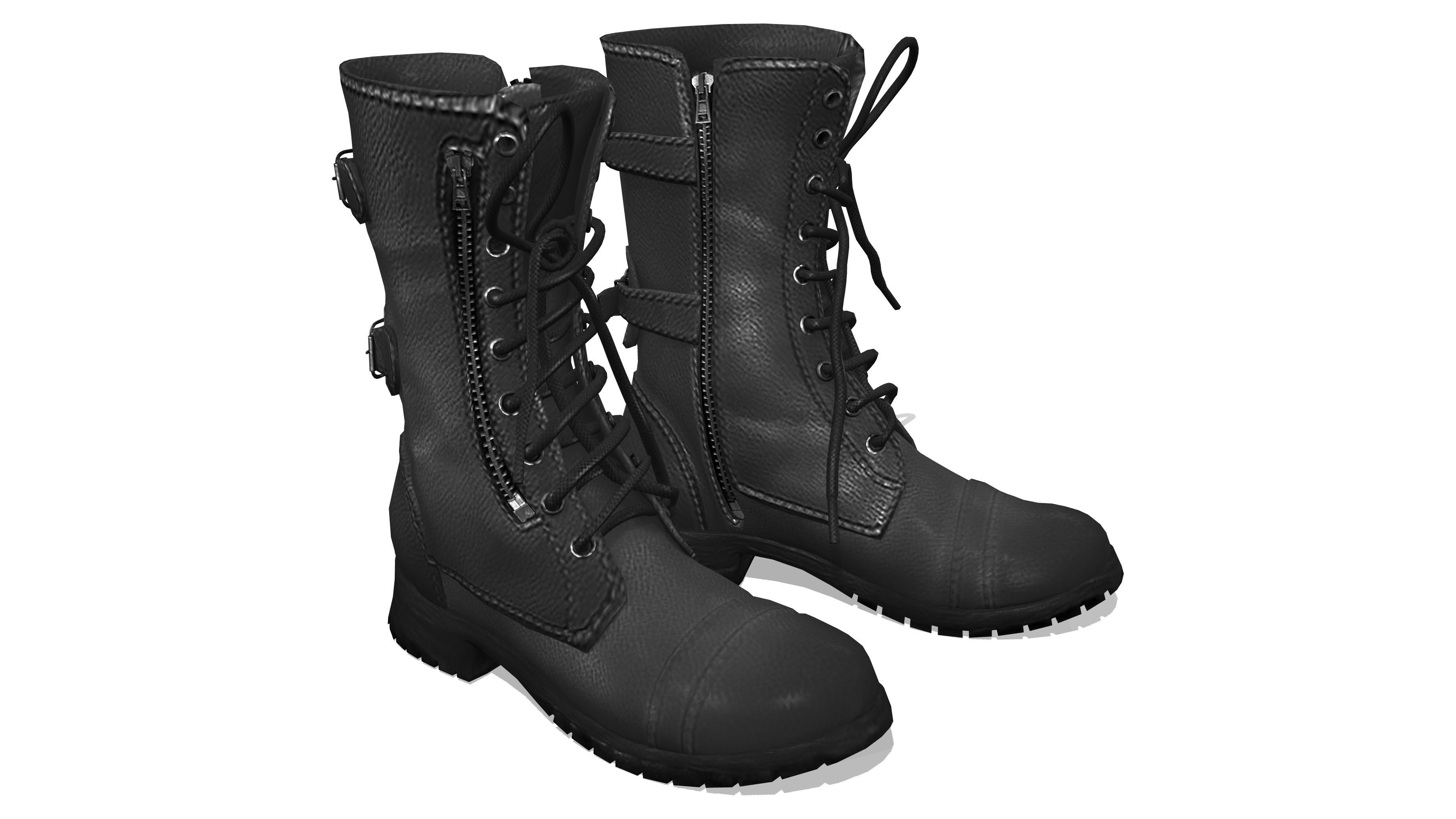 Mid Calf Combat Boots Low-poly 3D model_2