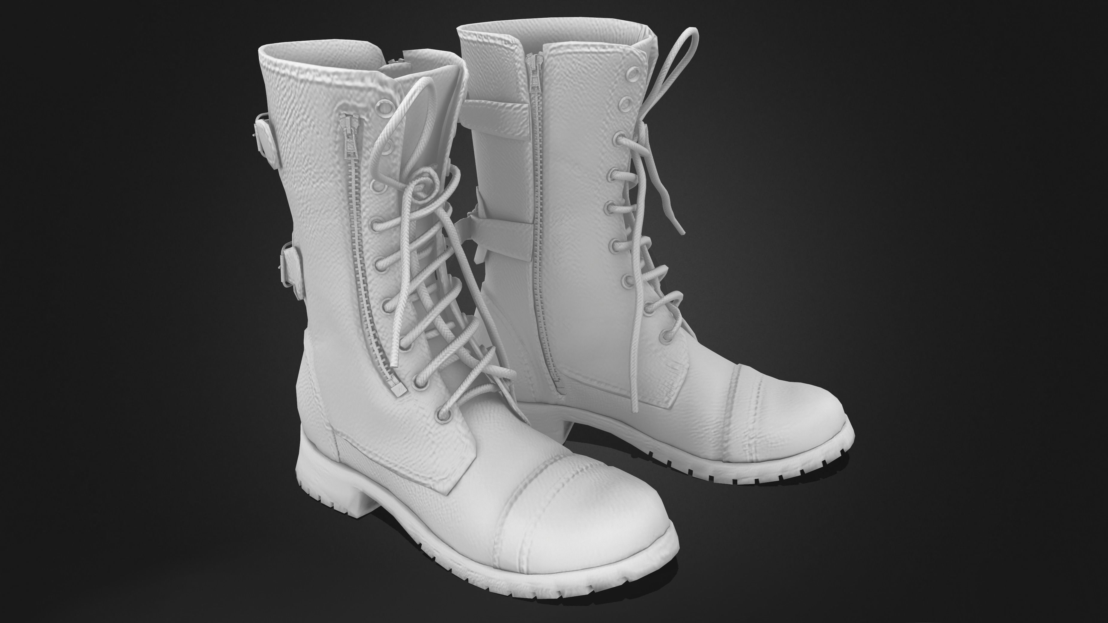 Mid Calf Combat Boots Low-poly 3D model_9