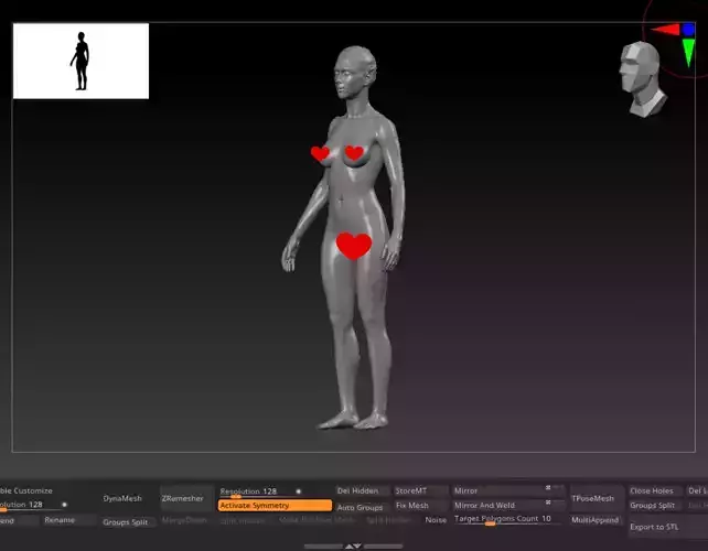 Highly detailed nude woman base pose for 3D printing