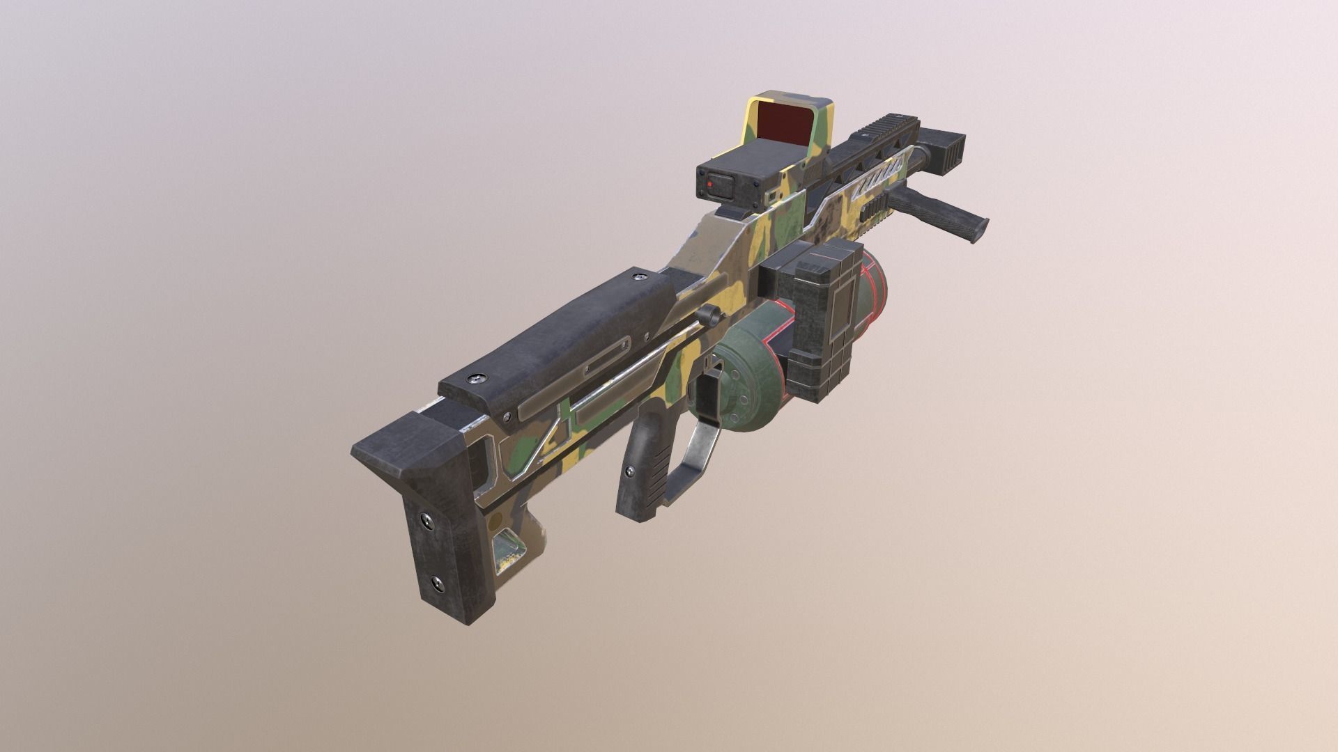 Heavy SCI-FI shotgun low poly game ready model Low-poly 3D model_3