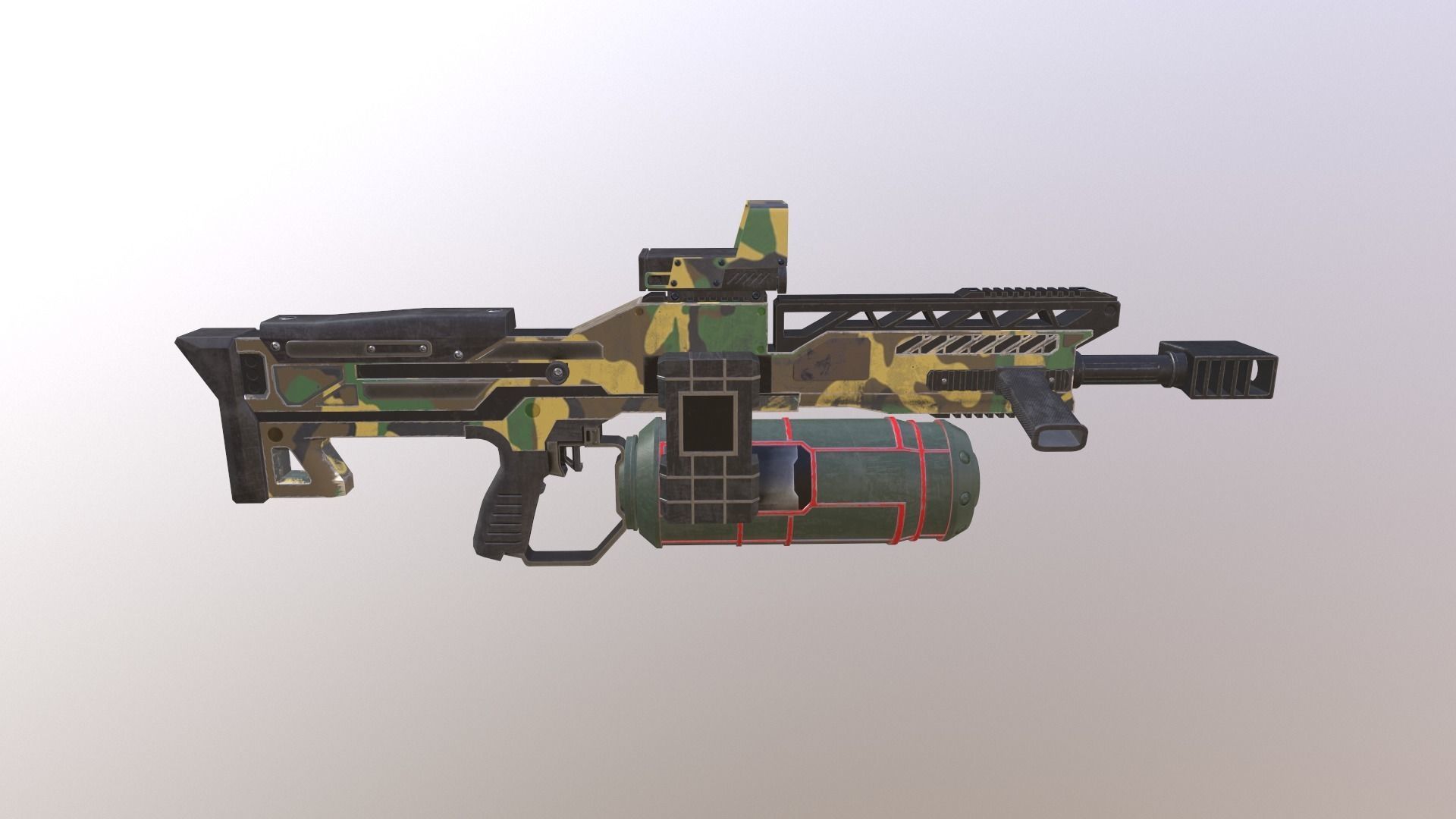 Heavy SCI-FI shotgun low poly game ready model Low-poly 3D model_2