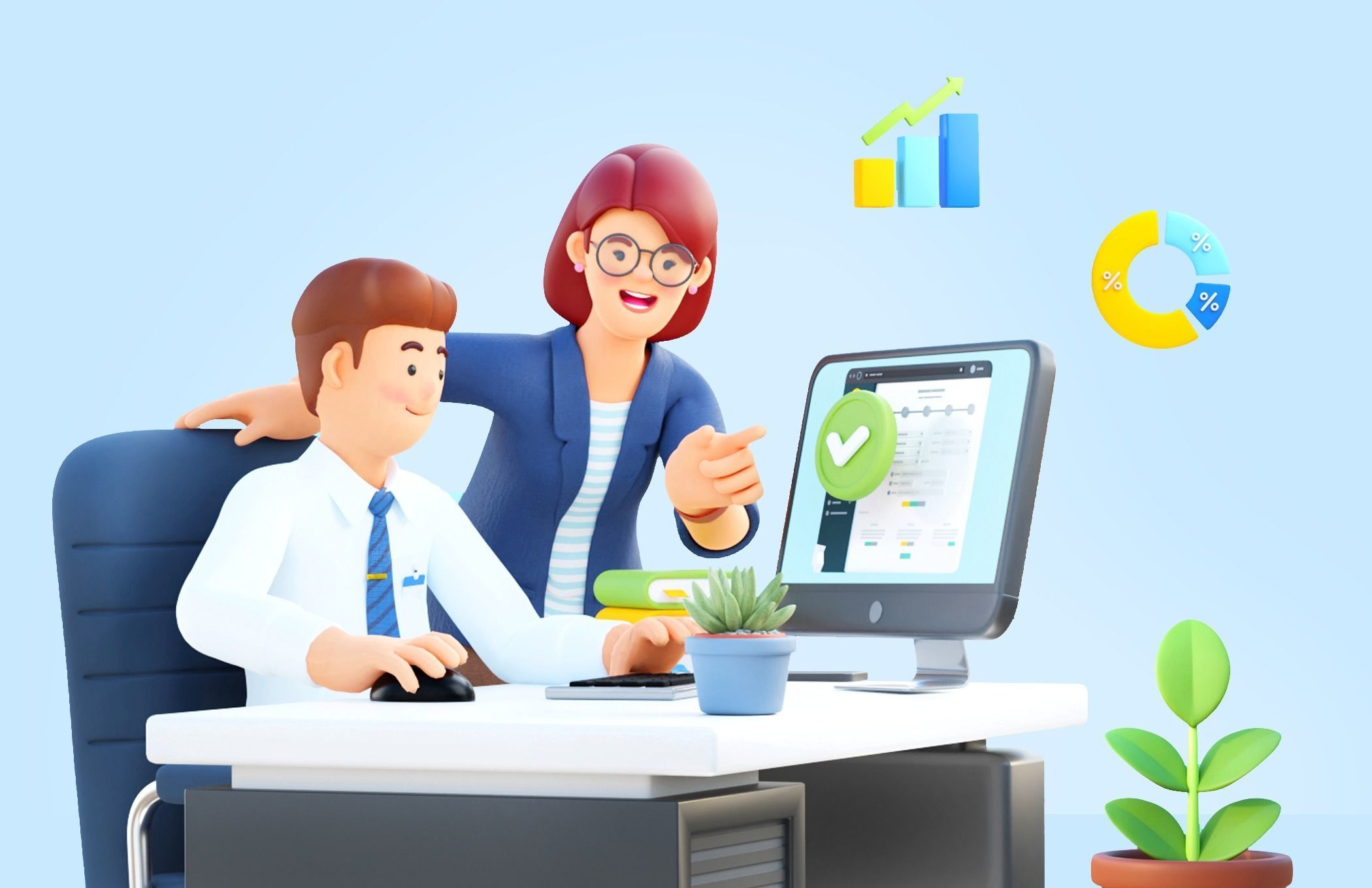 Simple Characters Office Team - Business Woman - Businessman 3D model_2