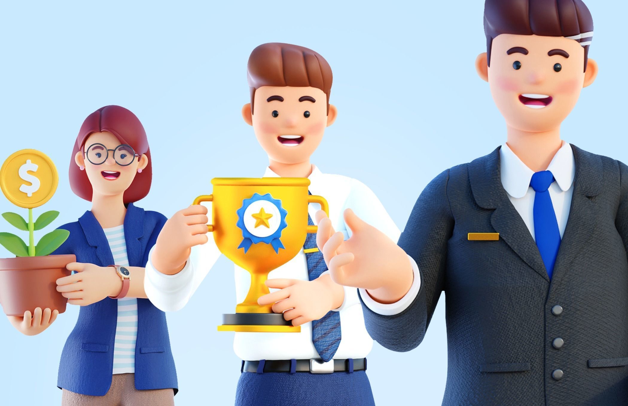 Simple Characters Office Team - Business Woman - Businessman 3D model_1