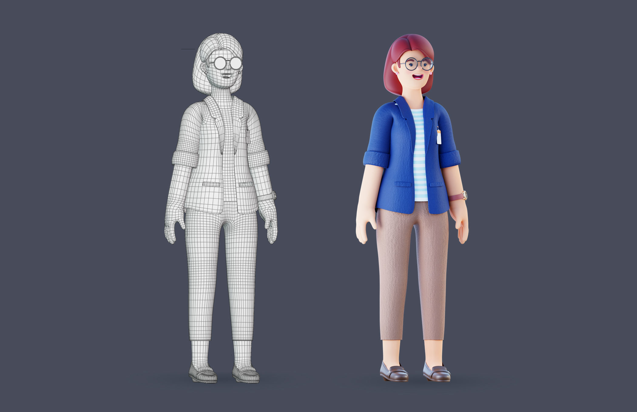 Simple Characters Office Team - Business Woman - Businessman 3D model_14