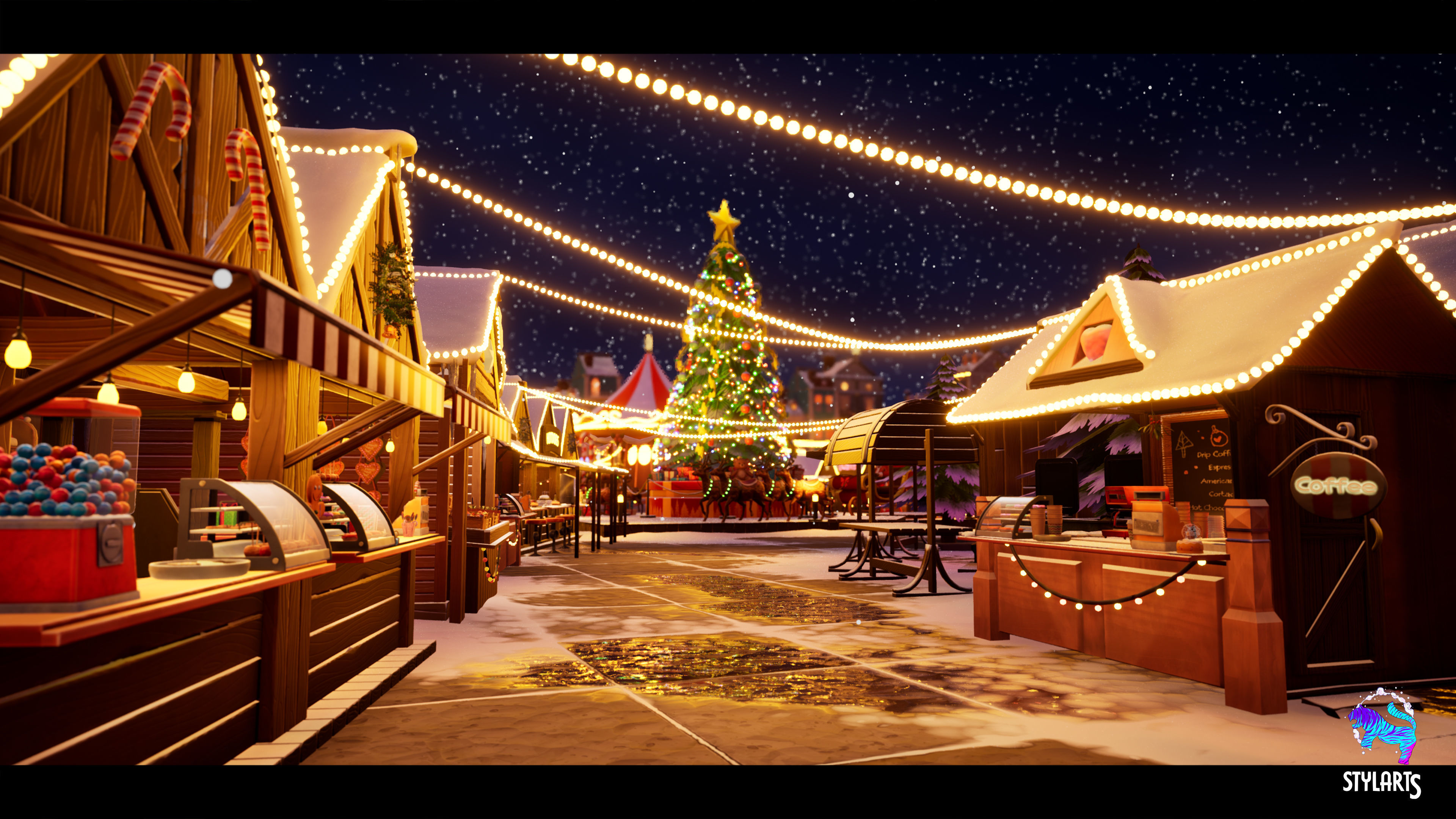Modular Stylized Christmas Market Low-poly 3D model_10