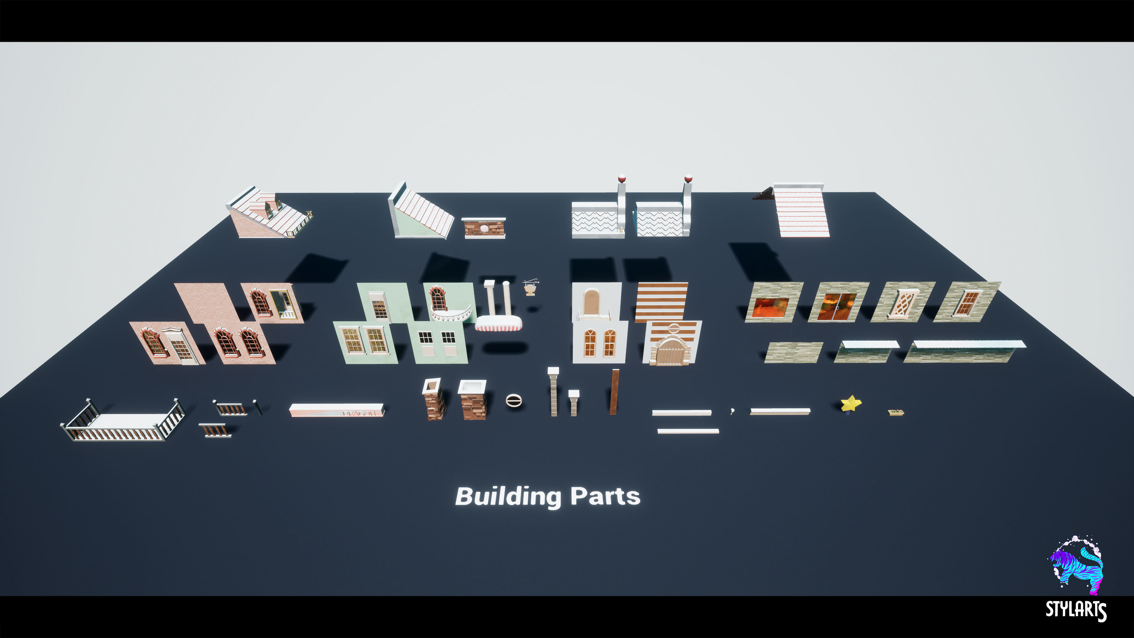 Modular Stylized Christmas Market Low-poly 3D model_16