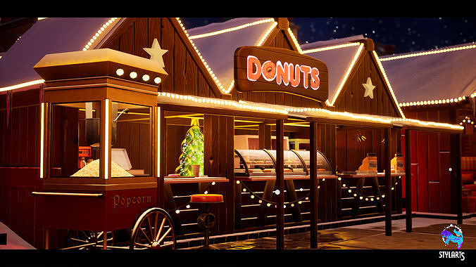 Modular Stylized Christmas Market Low-poly 3D model 3