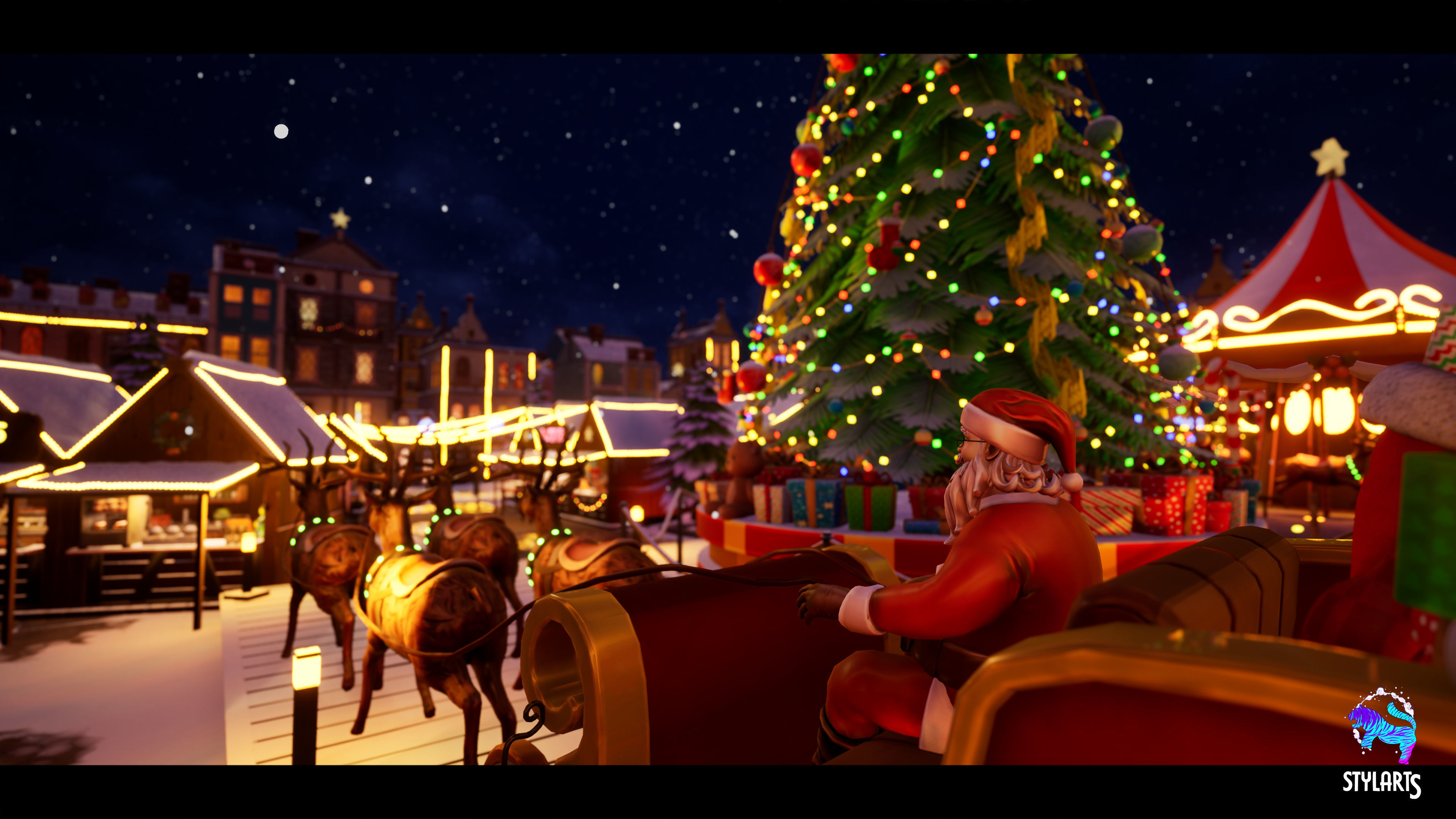 Modular Stylized Christmas Market Low-poly 3D model_12