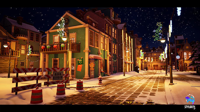 Modular Stylized Christmas Market Low-poly 3D model 7