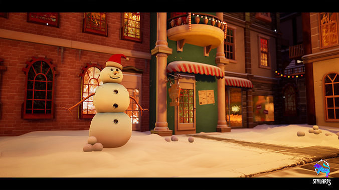 Modular Stylized Christmas Market Low-poly 3D model 6