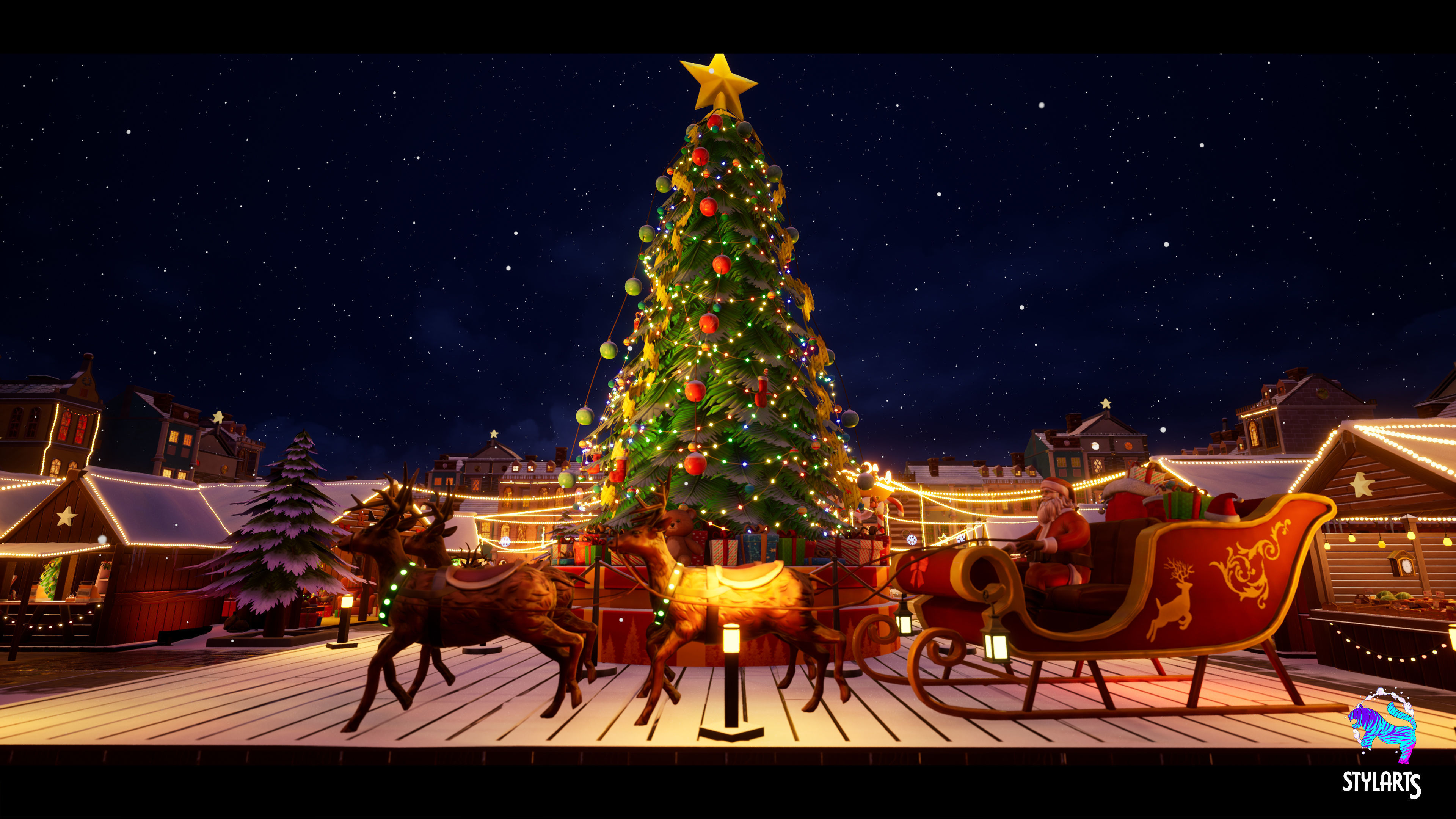 Modular Stylized Christmas Market Low-poly 3D model_11