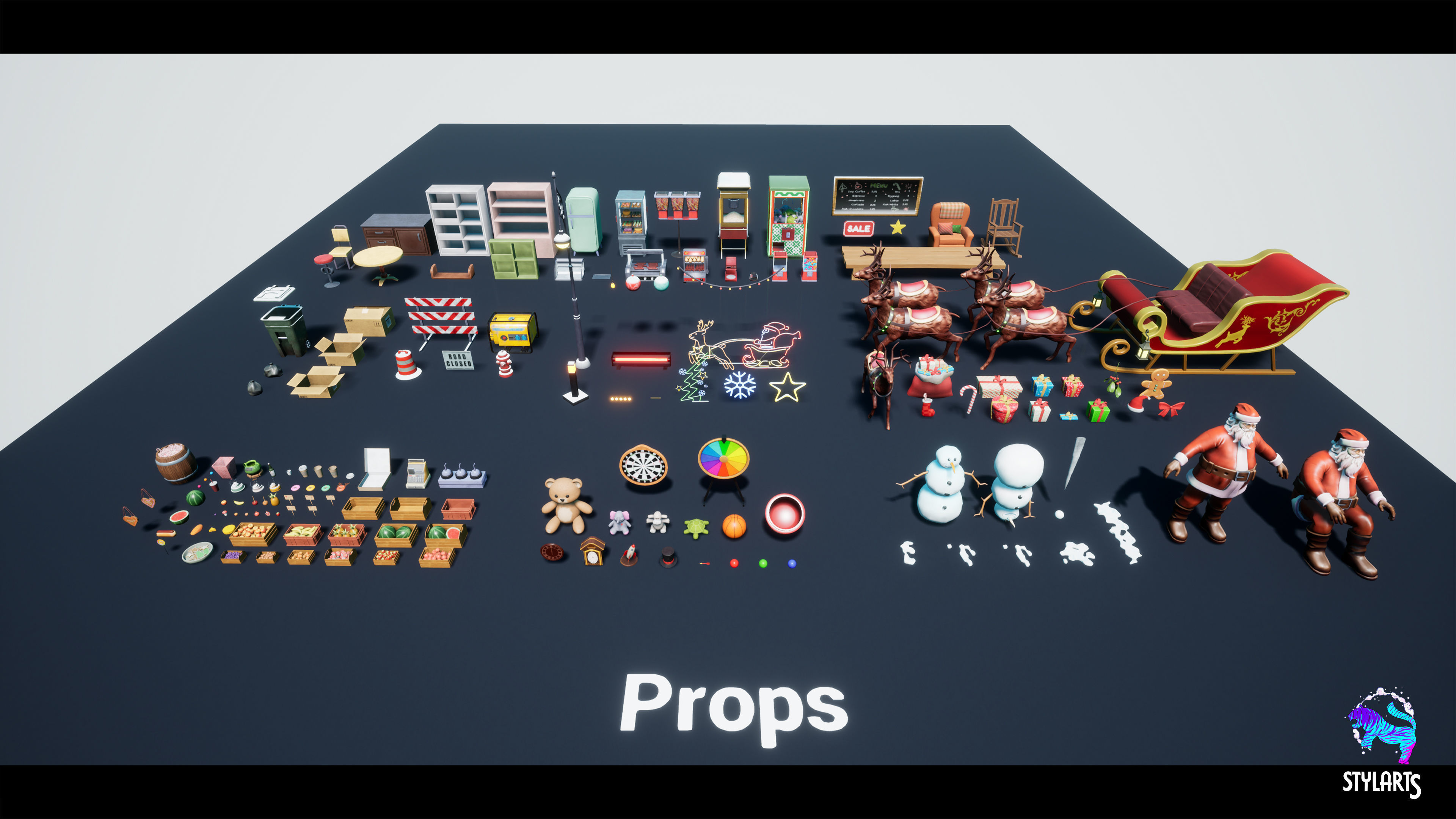 Modular Stylized Christmas Market Low-poly 3D model_17