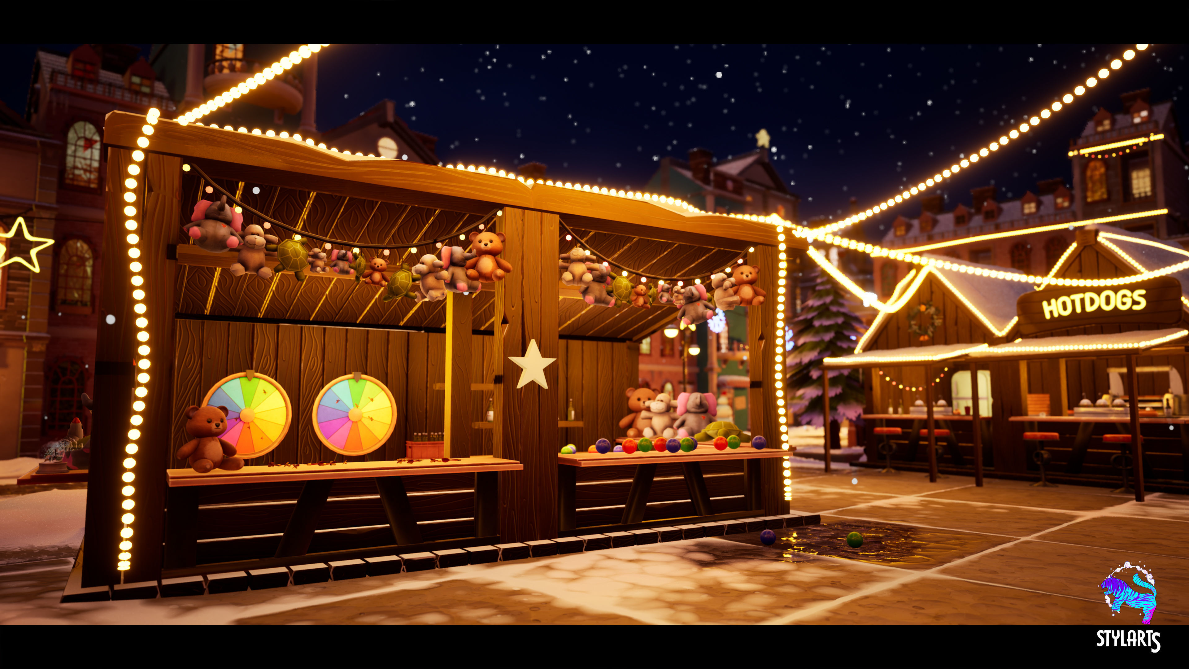 Modular Stylized Christmas Market Low-poly 3D model_8