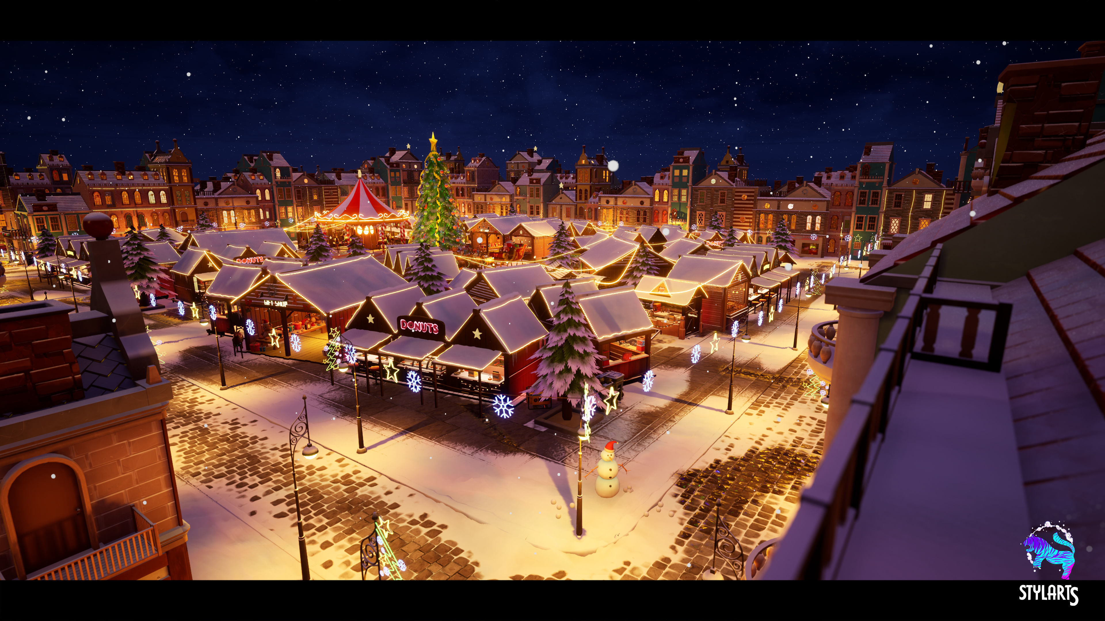 Modular Stylized Christmas Market Low-poly 3D model_13