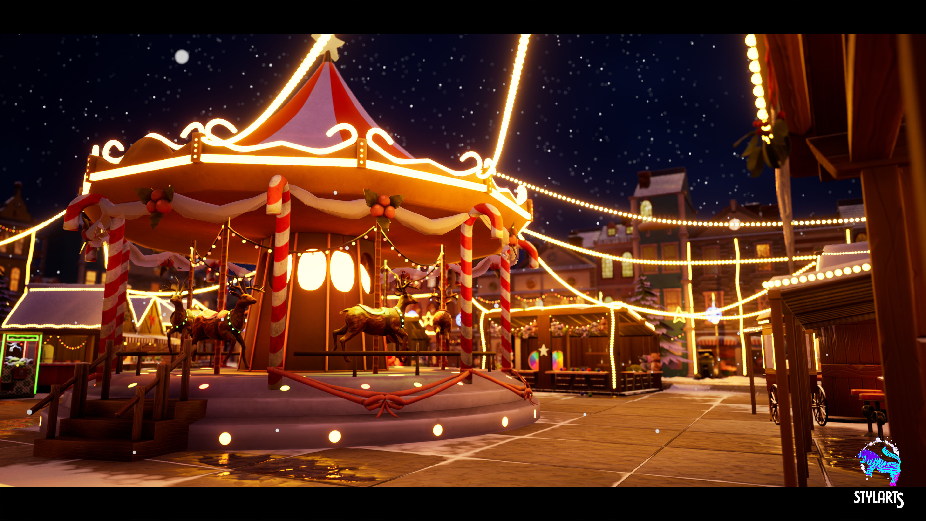 Modular Stylized Christmas Market Low-poly 3D model_9