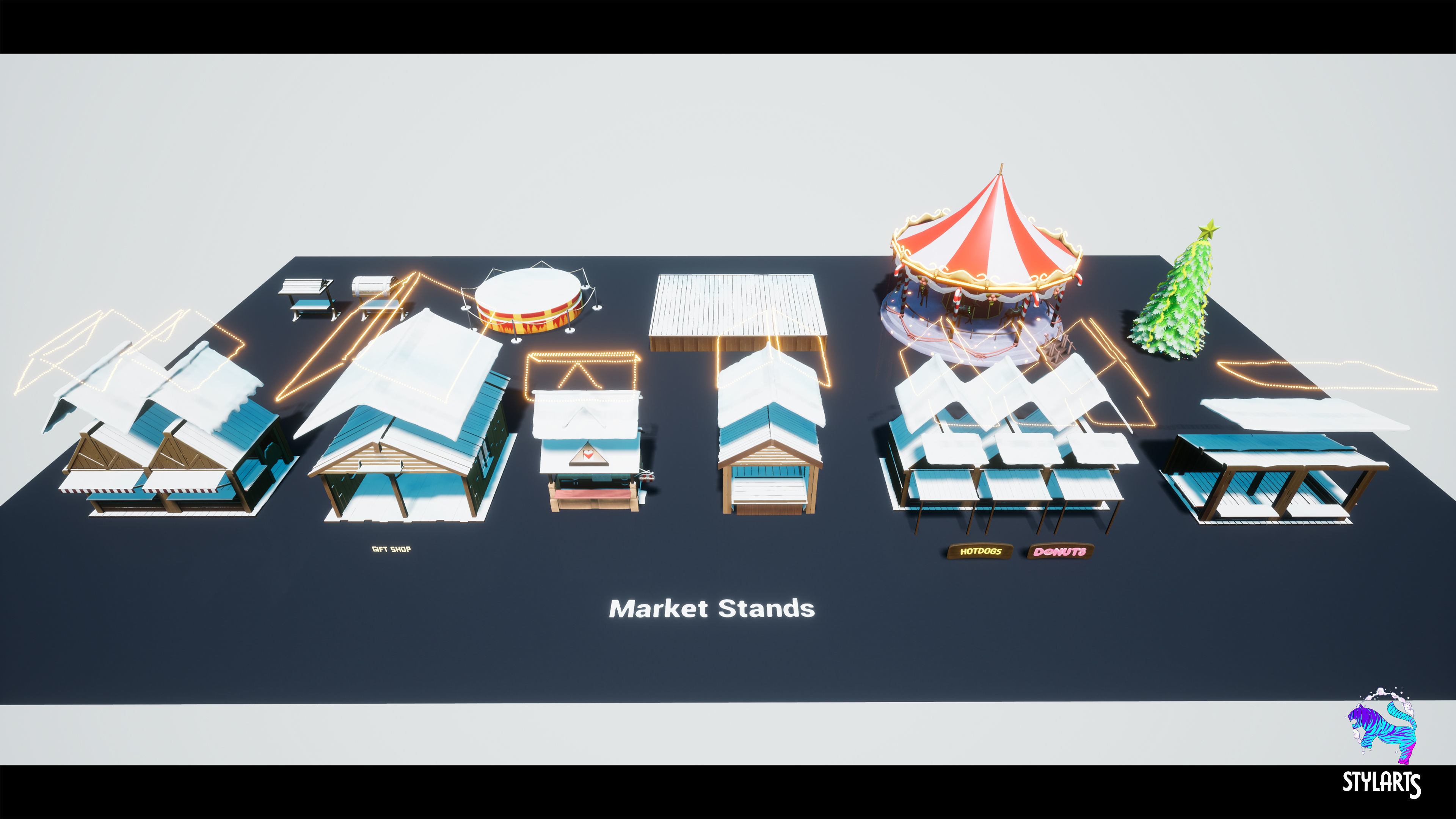 Modular Stylized Christmas Market Low-poly 3D model_14