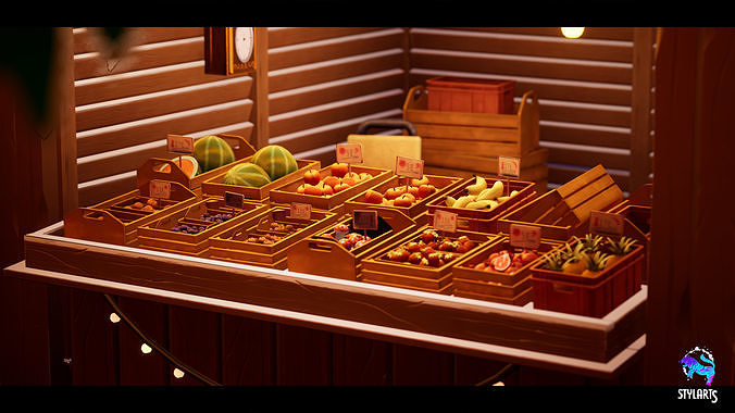 Modular Stylized Christmas Market Low-poly 3D model 4