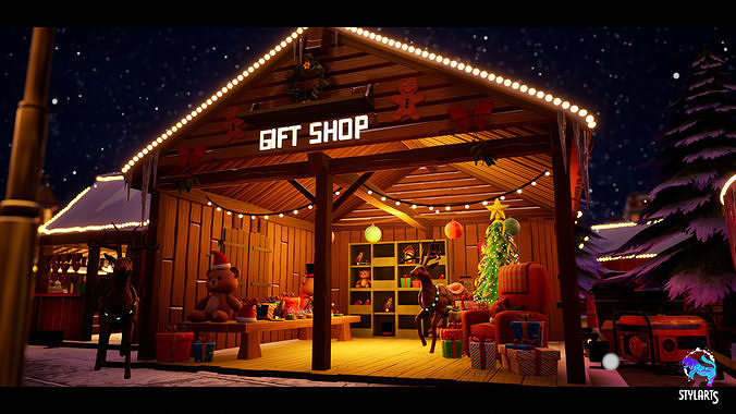 Modular Stylized Christmas Market Low-poly 3D model 2