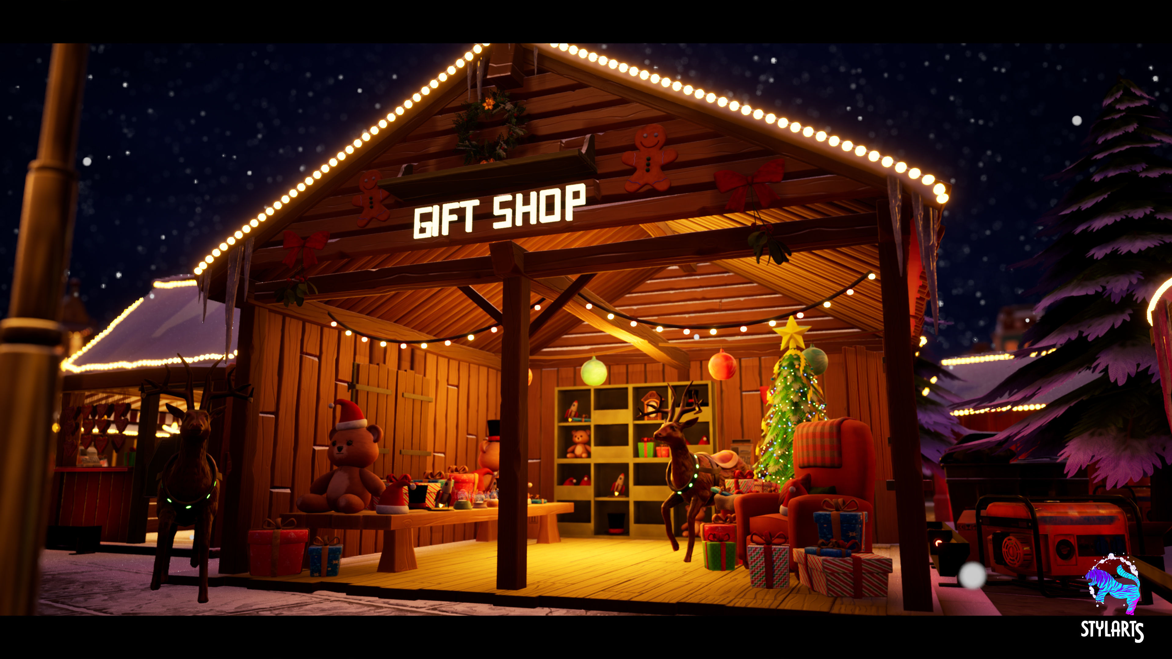 Modular Stylized Christmas Market Low-poly 3D model_2