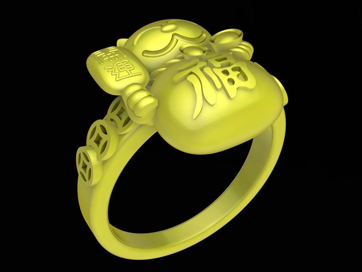 Zodiac Hello Cat and chinese coins ring 4356 3D print model_8