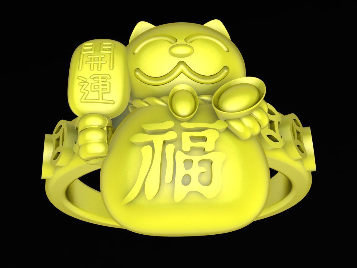 Zodiac Hello Cat and chinese coins ring 4356 3D print model_9