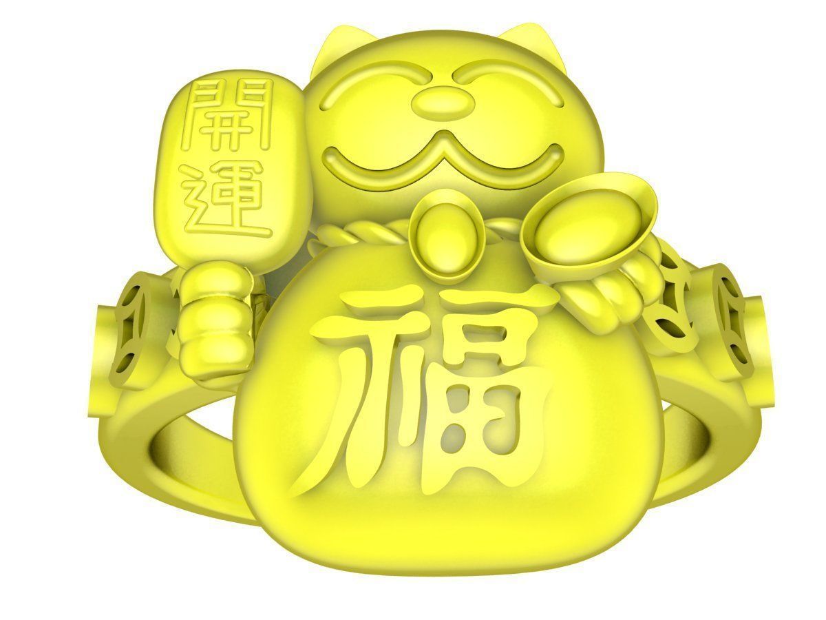 Zodiac Hello Cat and chinese coins ring 4356 3D print model_7