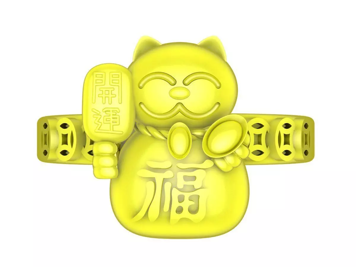 Zodiac Hello Cat and chinese coins ring 4356 3D print model_0