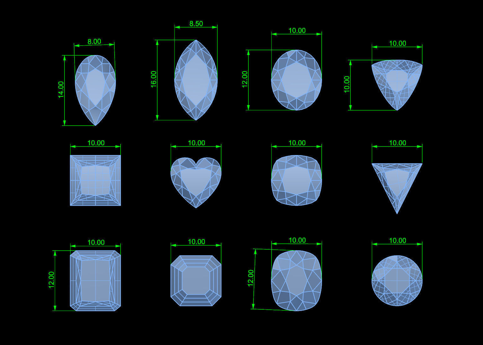 FLAT BACK Variety Gemstone big shape brilliant cut 3d files 3D print model_2