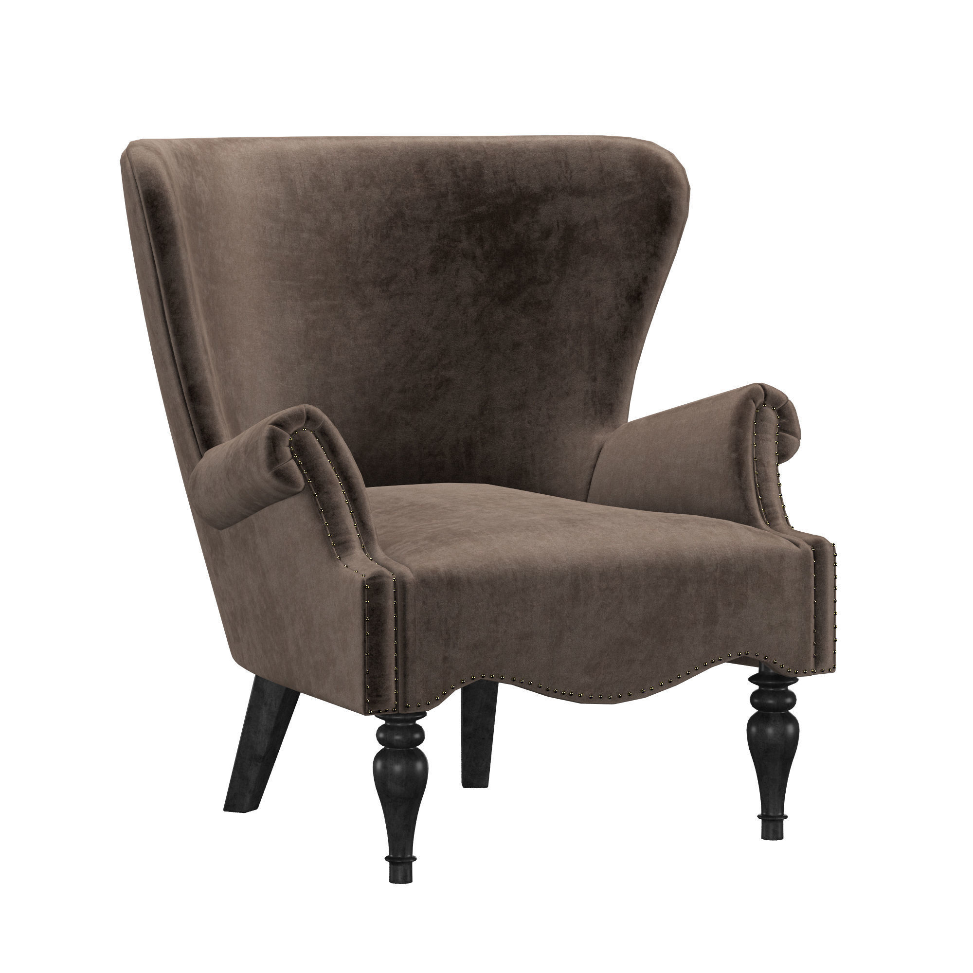 English Club Velvet Chair Wings 3D model_1