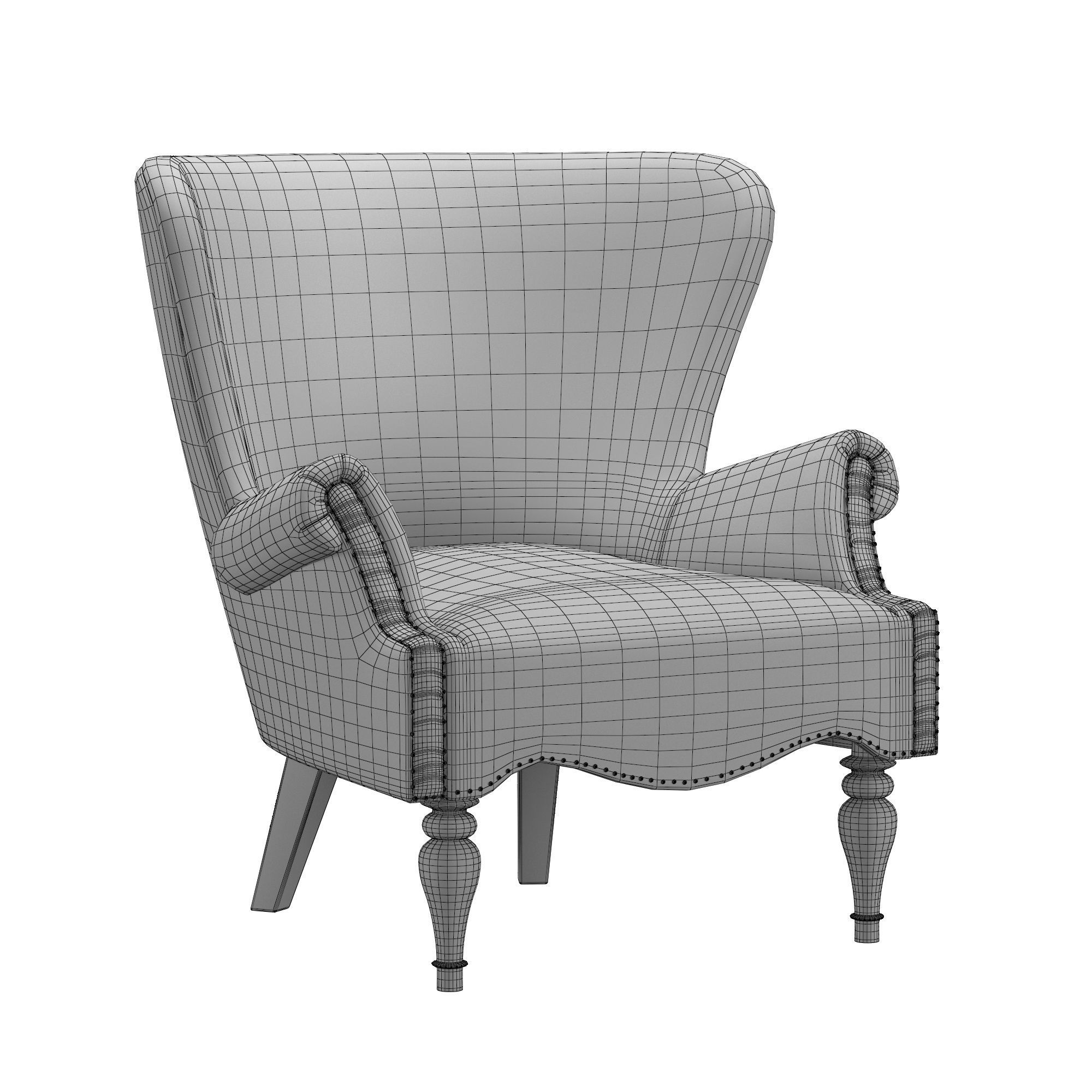 English Club Velvet Chair Wings 3D model_6