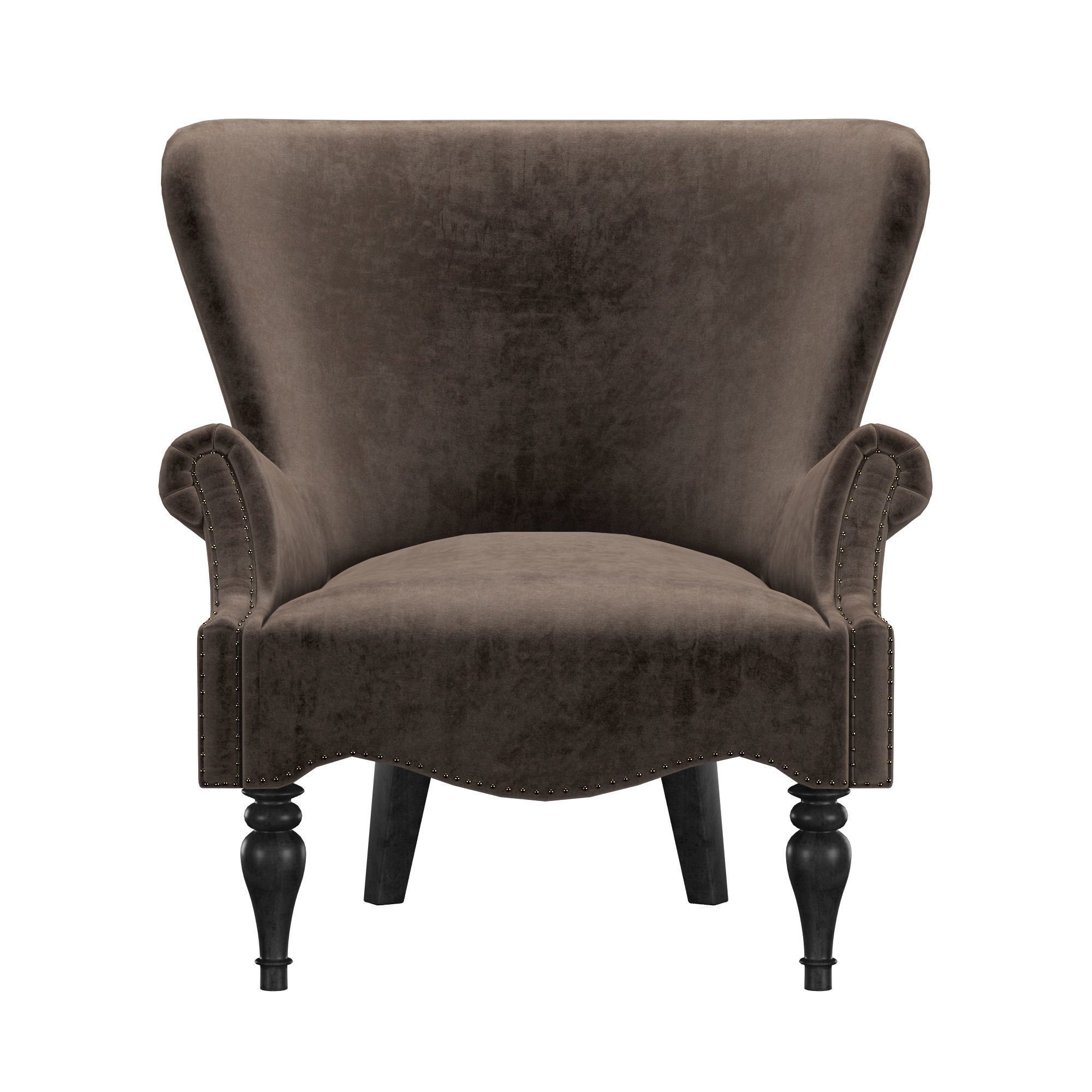English Club Velvet Chair Wings 3D model_2