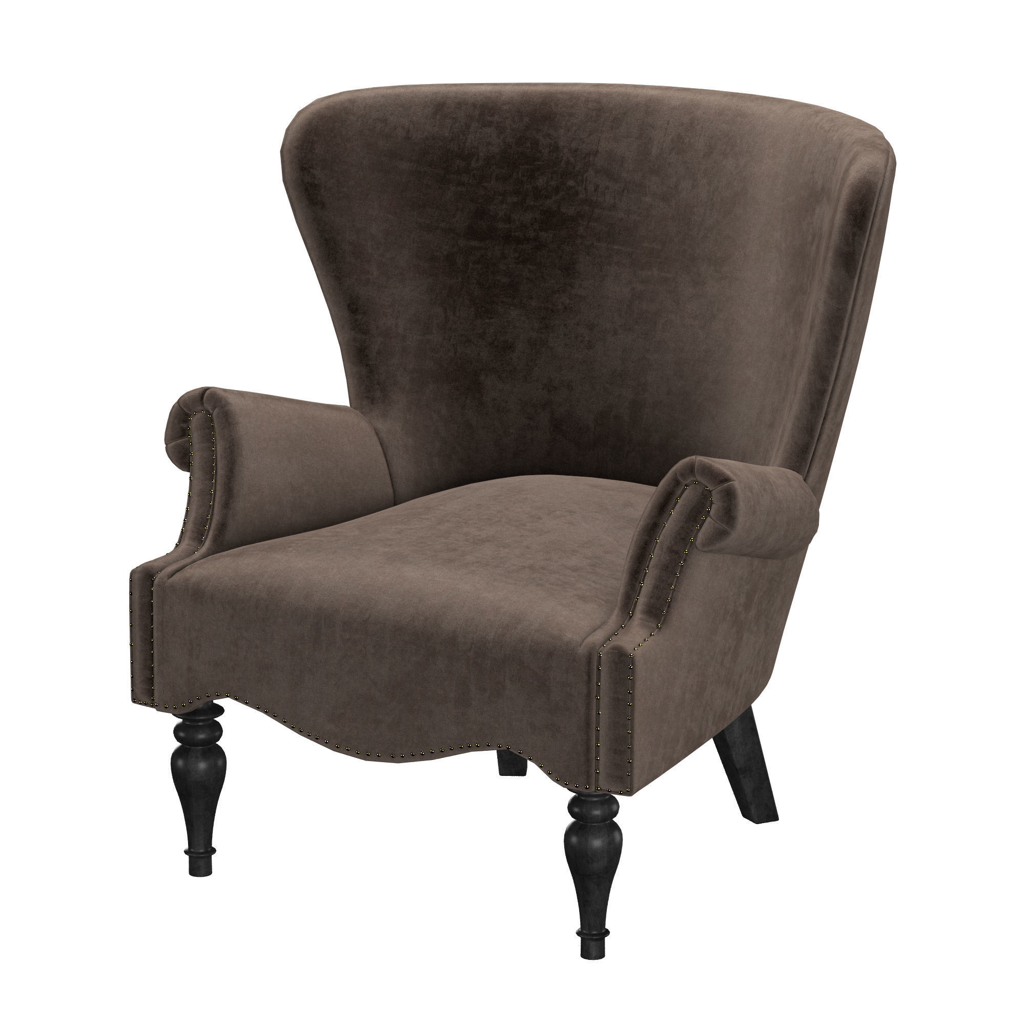 English Club Velvet Chair Wings 3D model_3
