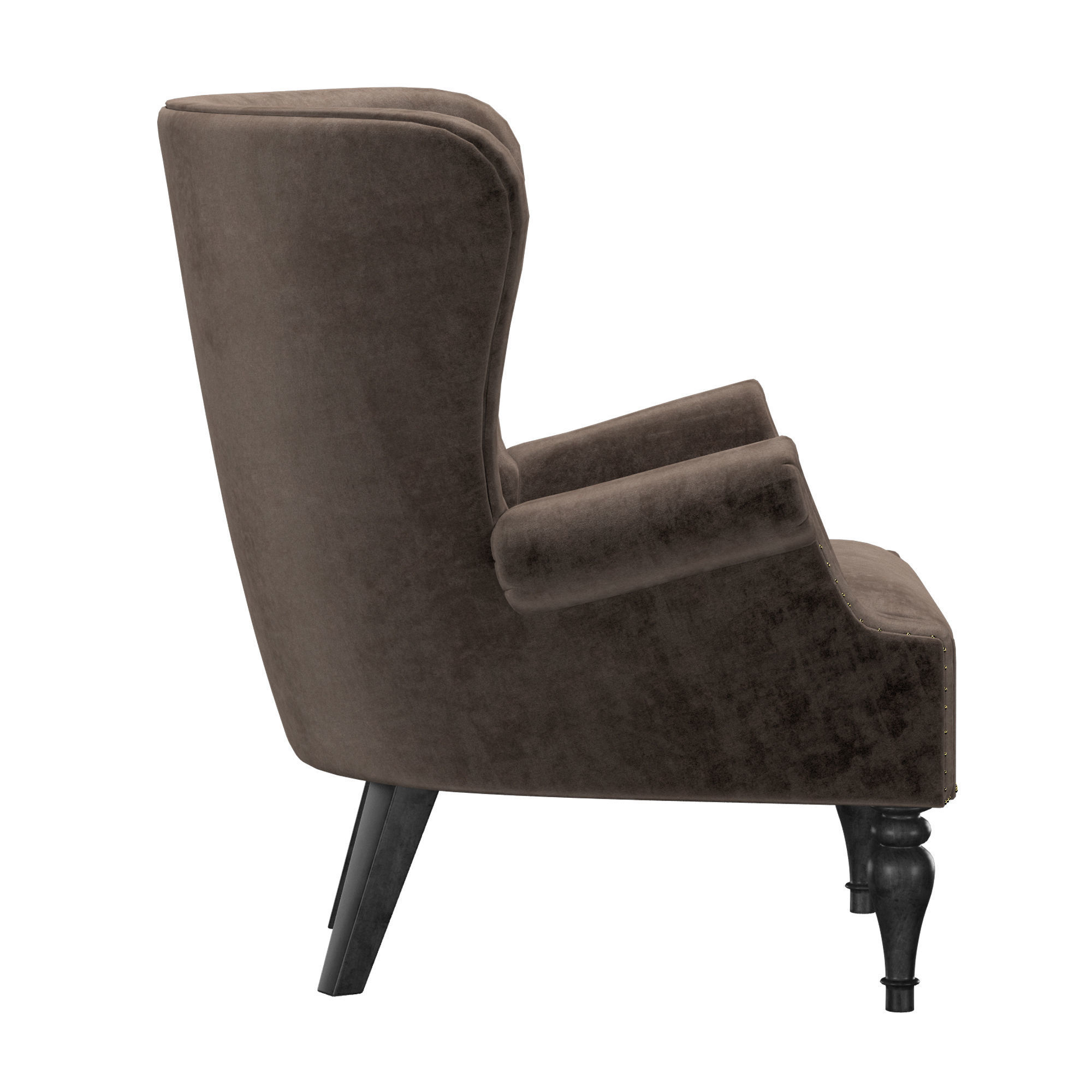 English Club Velvet Chair Wings 3D model_4