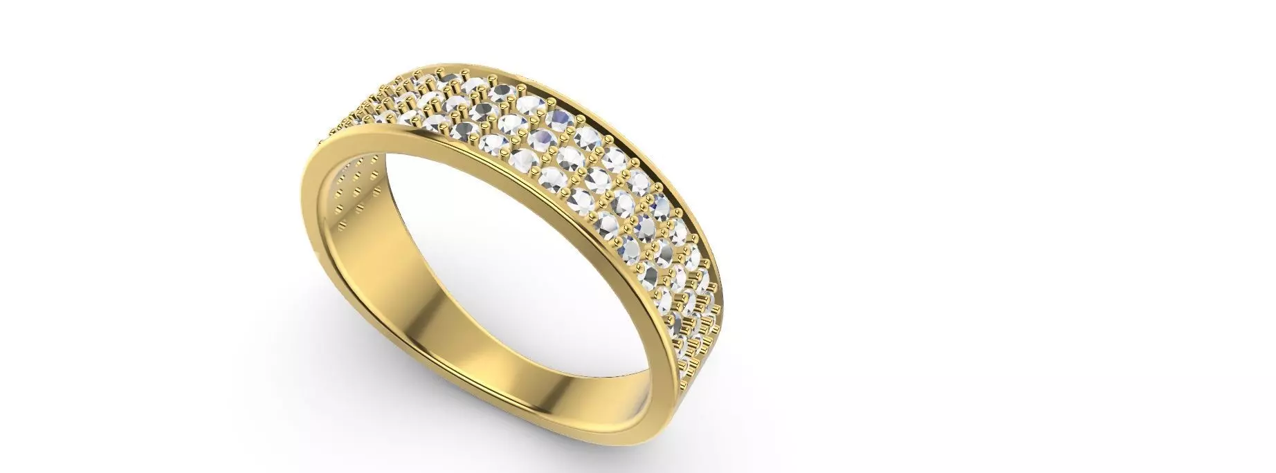 3 row ring pave 69 diamonds 3D print model_0