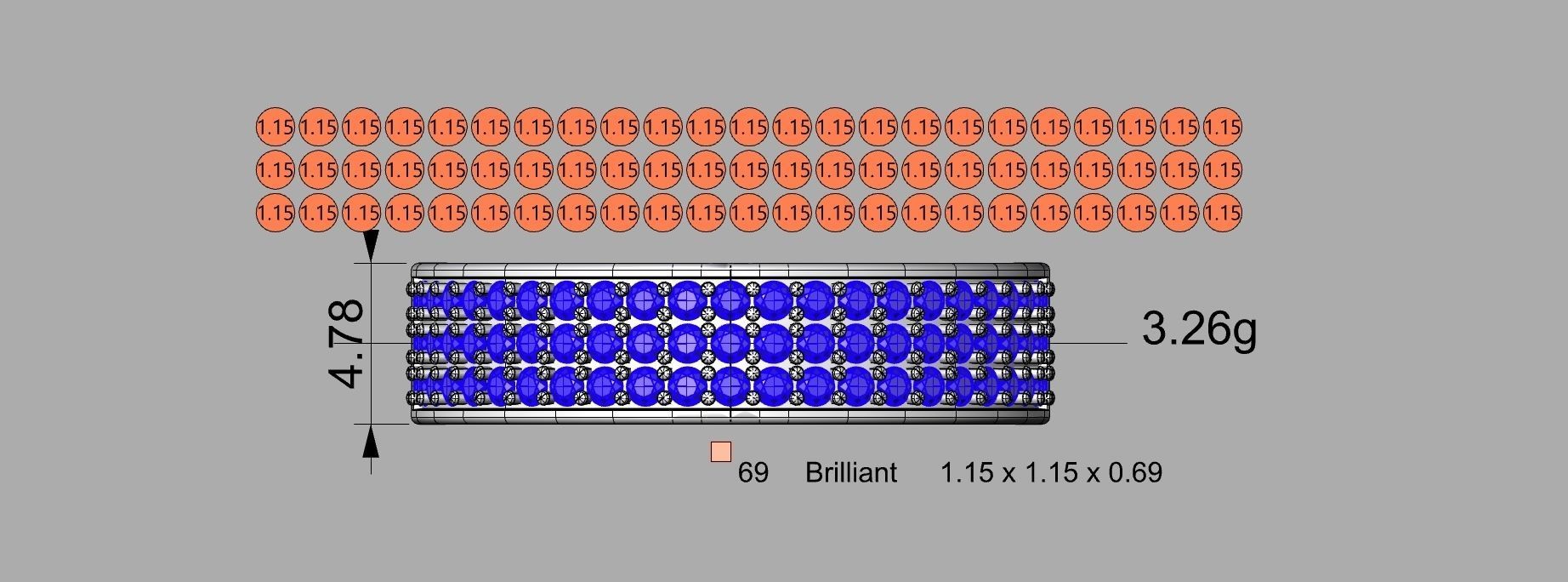 3 row ring pave 69 diamonds 3D print model_1