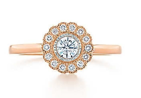 YD299 rose gold diamond halo engagement ring 3D print model