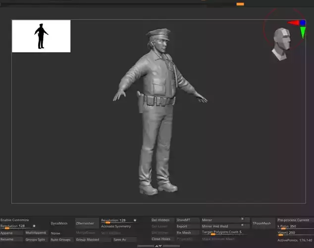 Female Cop detailed 3D model for 3D printing