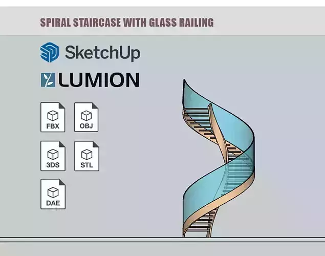 Spiral Staircase with glass railing Low-poly 3D model