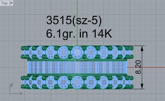 Bright 3-row chain style diamond ring 3515 3D print model 3D print model_4