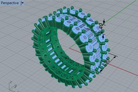 Bright 3-row chain style diamond ring 3515 3D print model 3D print model_7