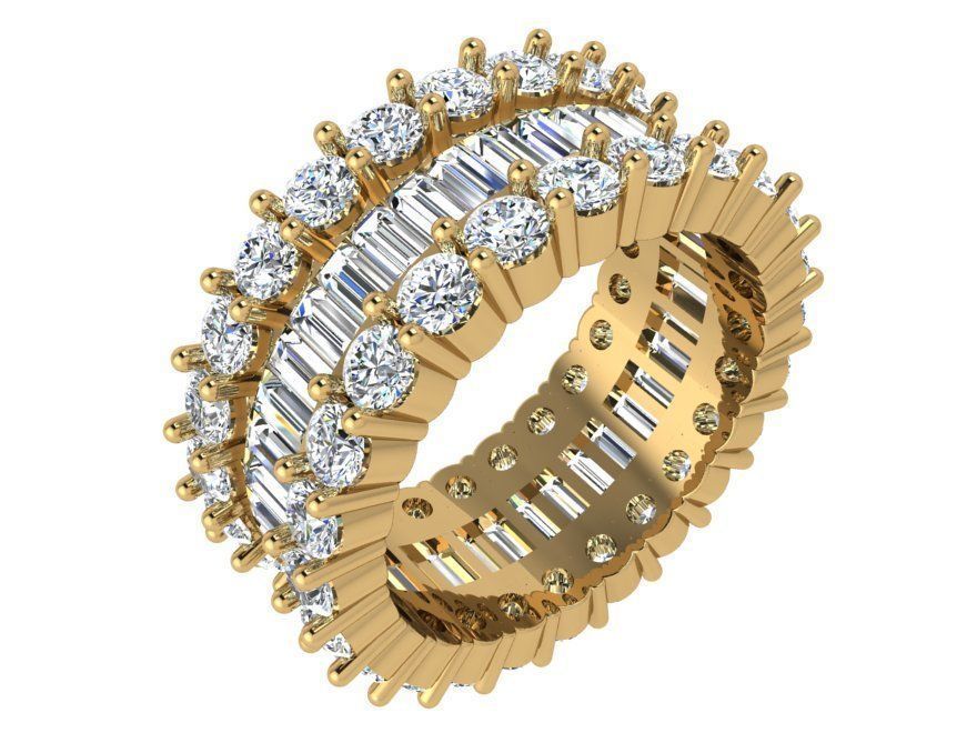 Bright 3-row chain style diamond ring 3515 3D print model 3D print model_1