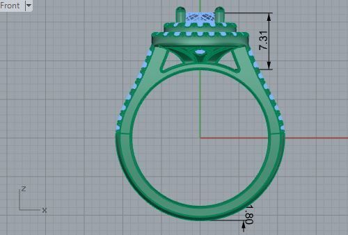 Square 2-row diamond ring 3516 3D print model 3D print model_5