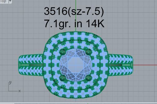 Square 2-row diamond ring 3516 3D print model 3D print model_4