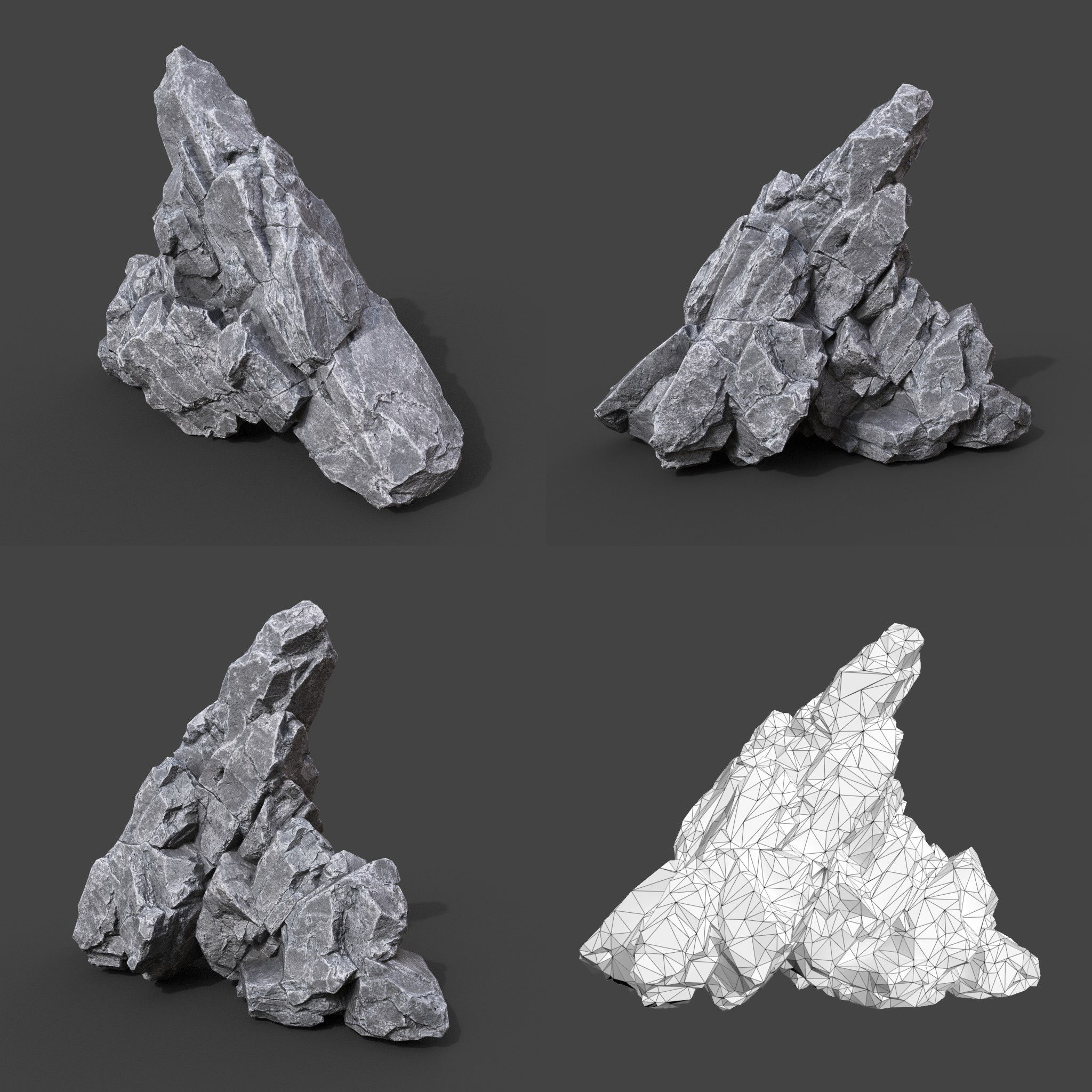 Low Poly Gray Rock Formation 221219 - Ultra HD 16K Texture Low-poly 3D model_6